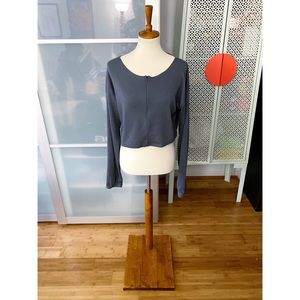 PrettyLittleThing Charcoal Blue Zip Front Crop Sweater